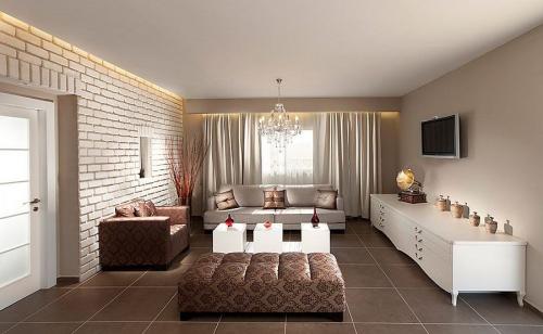 Сочетание кирпича и обоев в интерьере. Подборка реальных фото гостиных с кирпичной стеной